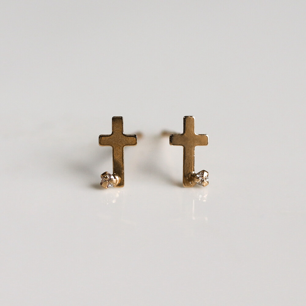 ダイヤモンド クロス  ピアス | K10YG  〈Web限定〉