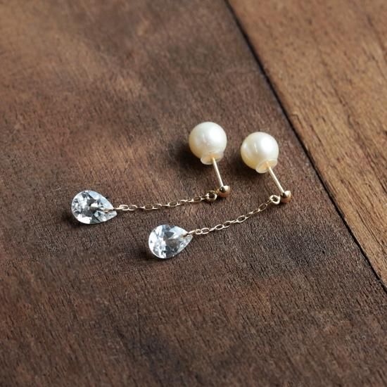 White Topaz Pearl Catch Pierce | K18