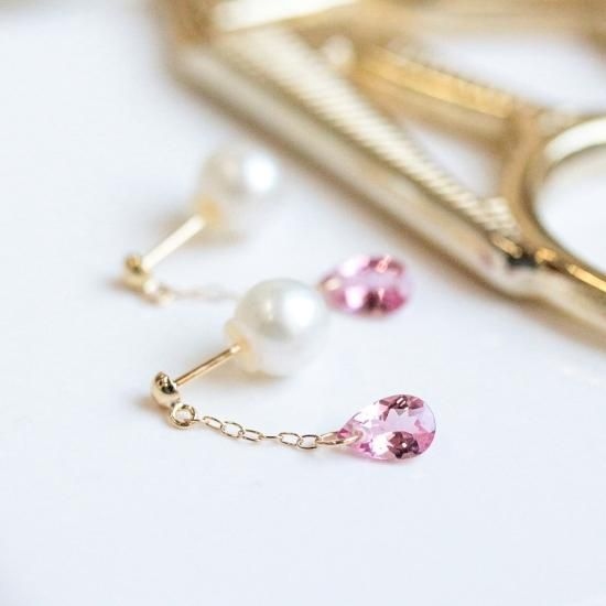 Pink Tourmaline Pearl Catch Pierce | K18〈Web限定〉