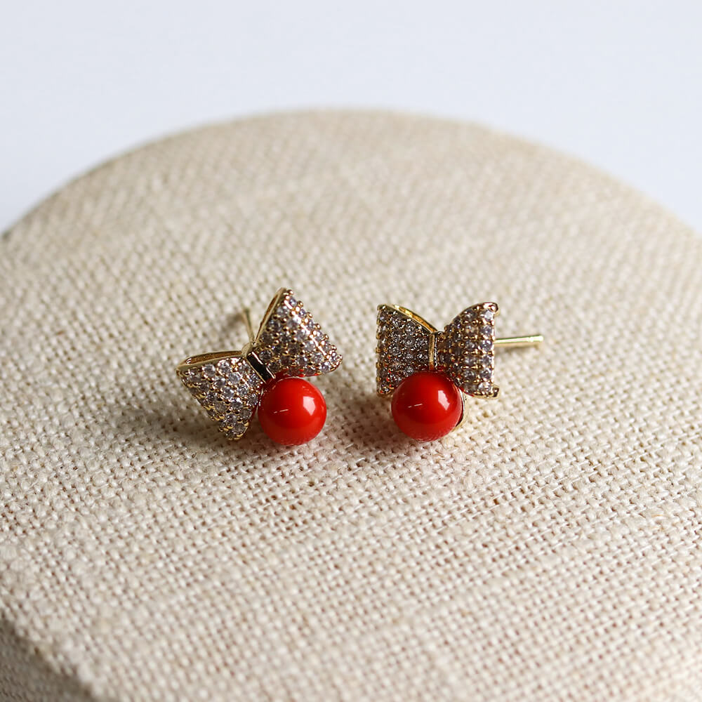 クリスタル  / コーラル リボン ピアス