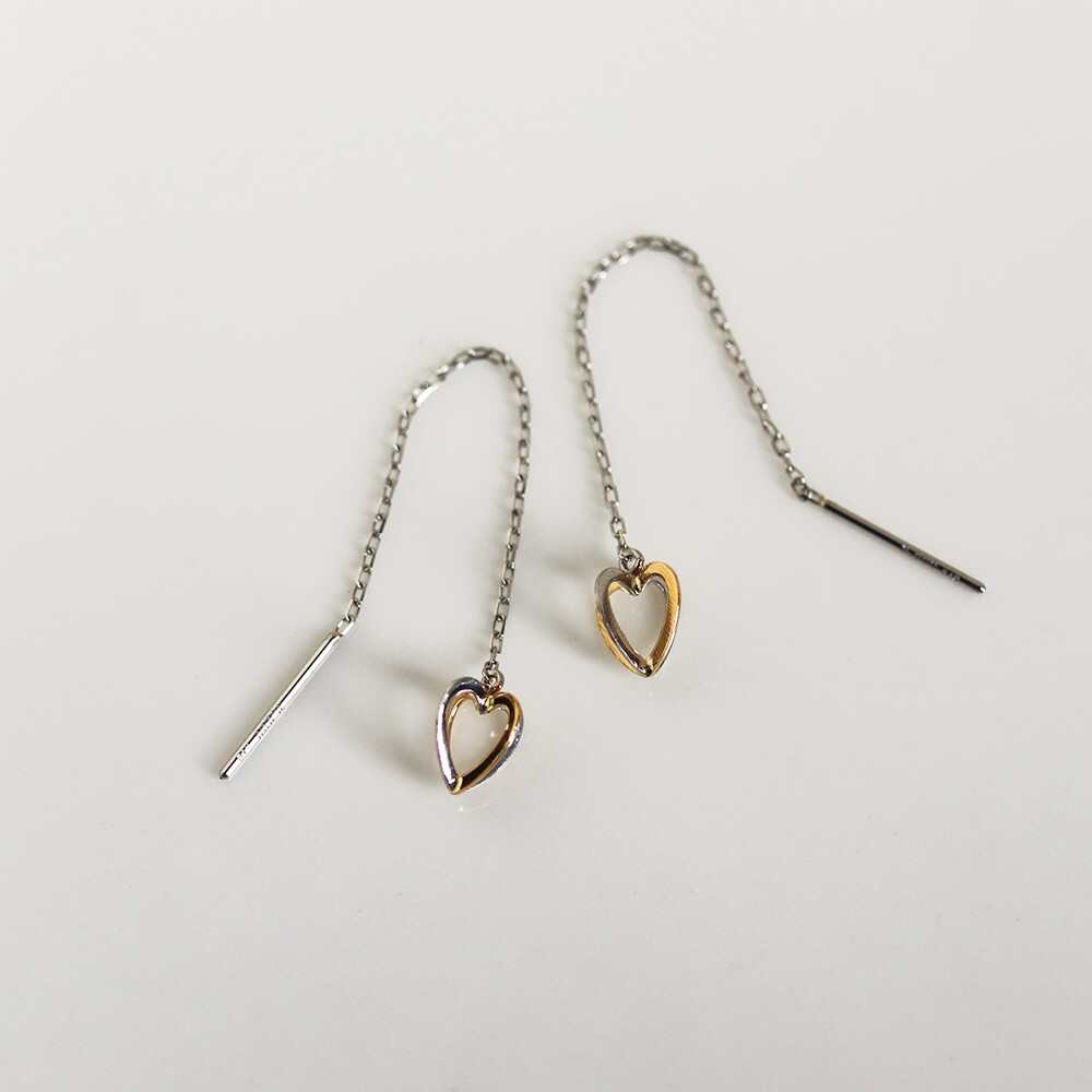 ゴールド / プラチナ ハート ロング ピアス | K18 / PT〈Web限定〉