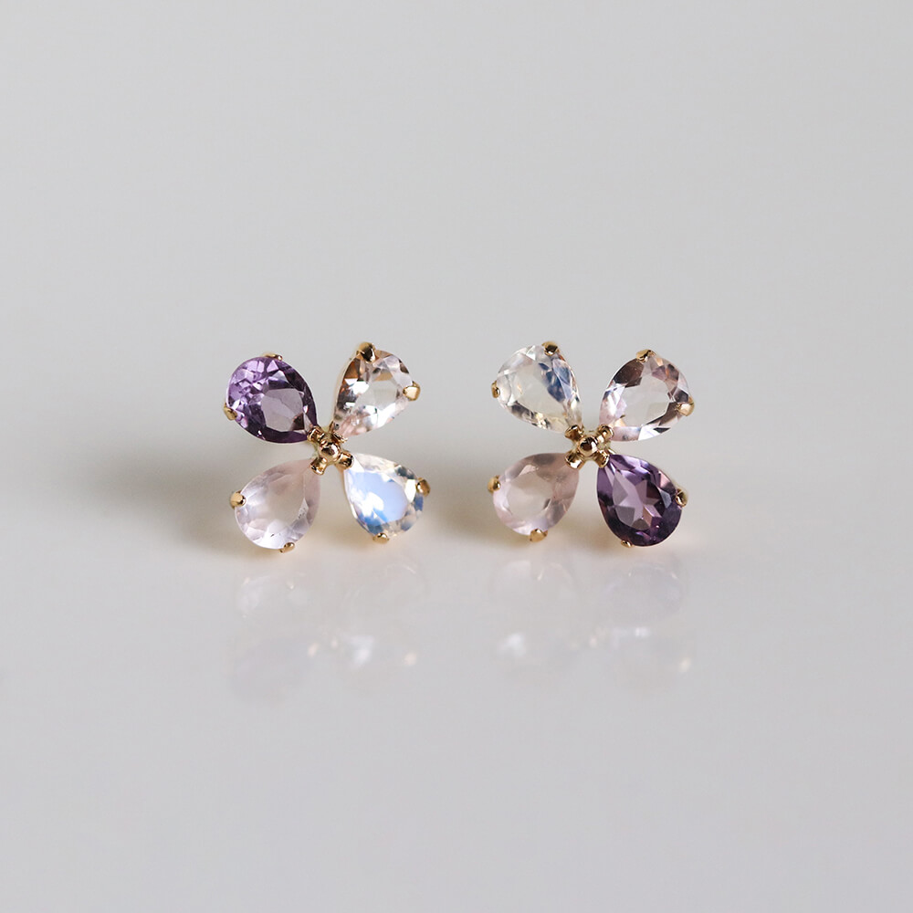 マルチカラーストーン フラワー ピアス | K10YG 【WEB/ランドマーク店限定】