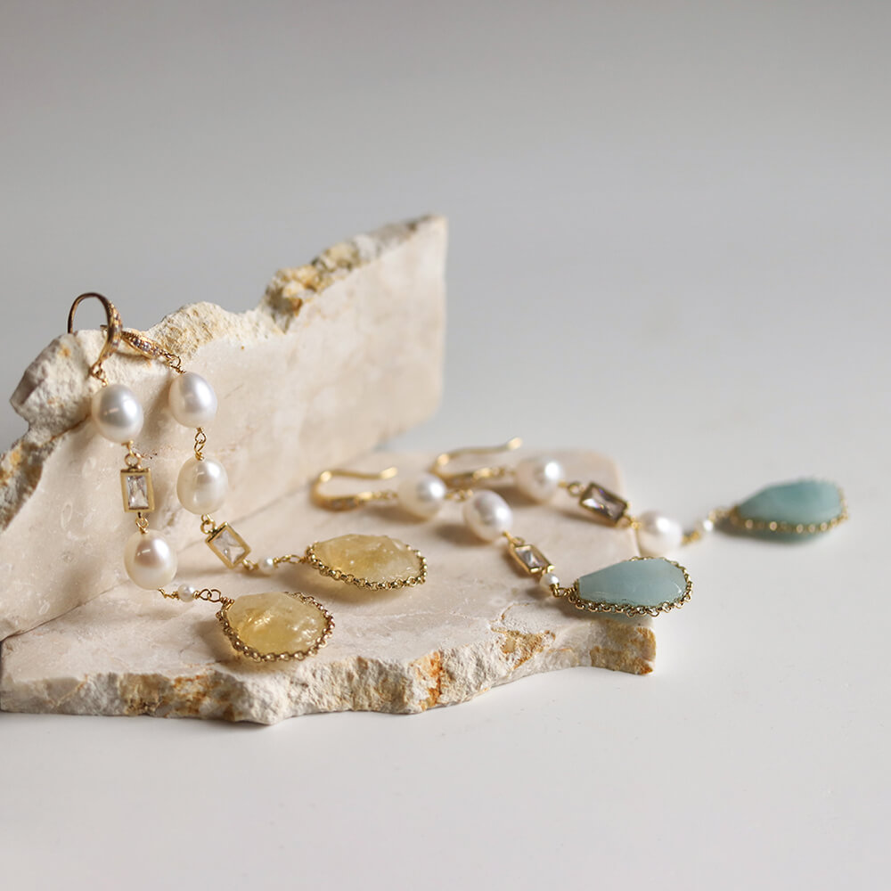 カラーストーン / パール フック ピアス